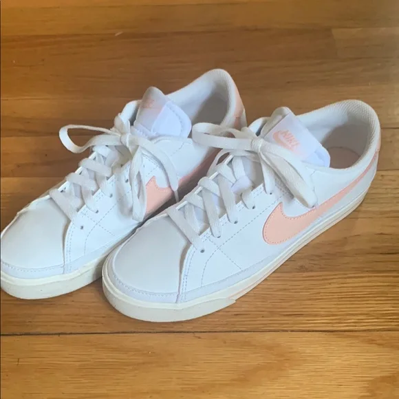 Nike Court Legacy White and Peach Accent Sneakers - Picture 1 of 7